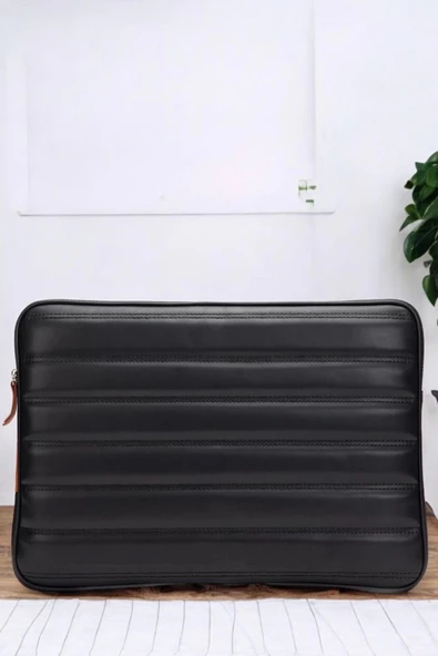 Kapitone 15-16" İnç Çizgili Siyah Notebook Tablet Laptop Kılıfı - 5