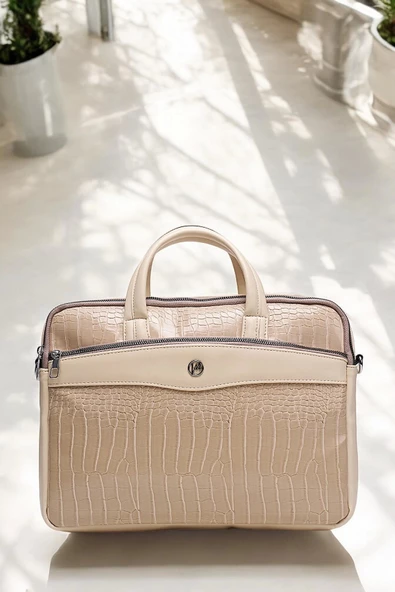 Omuz Askılı 13-14" İnç Bej Notebook Laptop Evrak Çantası - 4