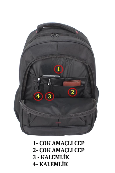 Su Geçirmez Kumaş 17,3 inç Siyah Laptop Sırt Çantası - Resim 4