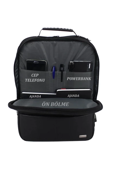 17,3 inç Sportif Keten Kumaş Siyah Laptop Sırt El Ve Omuz Çantası - 4