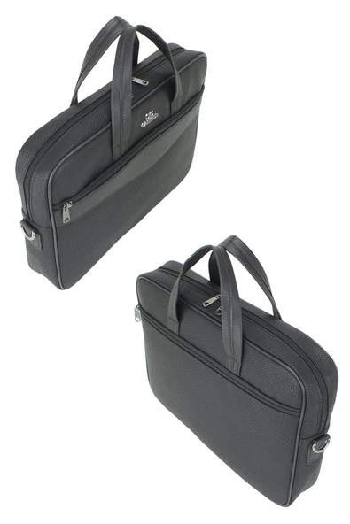 15,6" Inç Sunni Deri Klasik Tarz Siyah Evrak / Laptop Çantası - 2