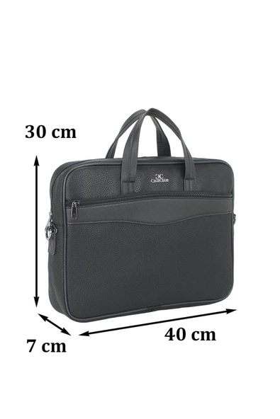 15,6" Inç Sunni Deri Klasik Tarz Siyah Evrak / Laptop Çantası - 5