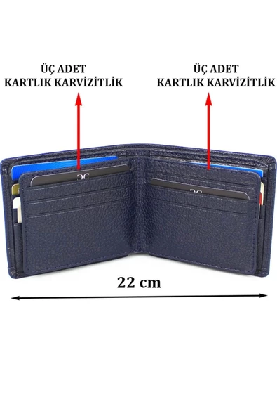 Hakiki Deri Kartlık Bölmeli Lacivert Erkek Cüzdanı - 2