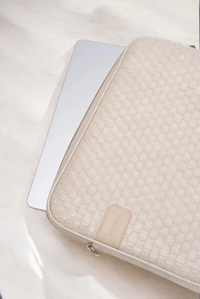 Hasır Lüx Macbook Air Pro 13.3-14" İnç Bej Laptop Kılıfı - 5