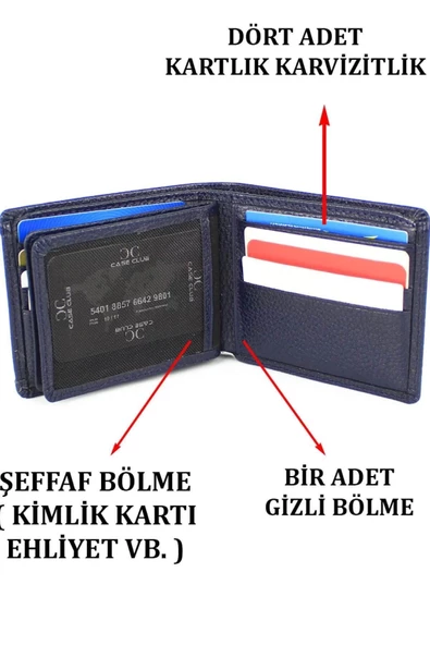 Hakiki Deri Kartlık Bölmeli Lacivert Erkek Cüzdanı - 6