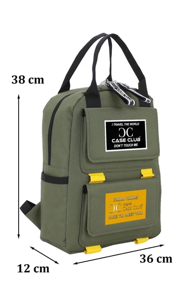 Etiket Desenli Haki Okul Sırt Çantası - 2