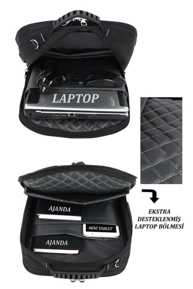 17,3 inç Sportif Keten Kumaş Siyah Laptop Sırt El Ve Omuz Çantası - 5