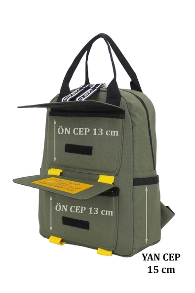 Etiket Desenli Haki Okul Sırt Çantası - 3