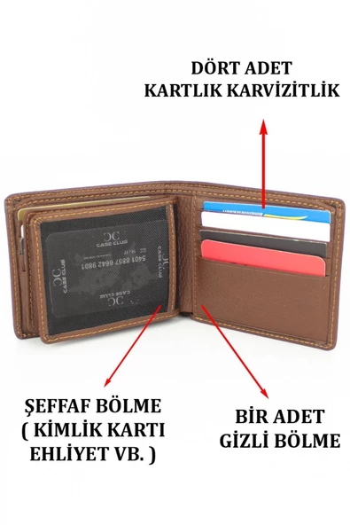 Hakiki Deri Kartlık Bölmeli Taba Erkek Cüzdanı - 4