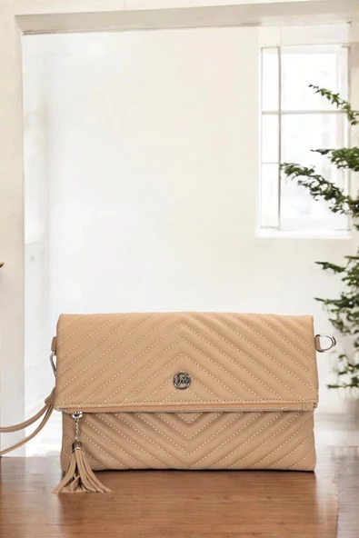 Uzun Askılı Kadın Vizon Clutch Portföy Çantası - 5