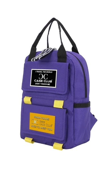 Etiket Desenli Mor Okul Sırt Çantası - 7