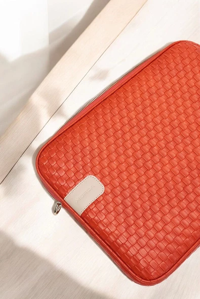 Hasır Lüx Macbook Air Pro 13.3-14" İnç Turuncu Laptop Kılıfı - 4