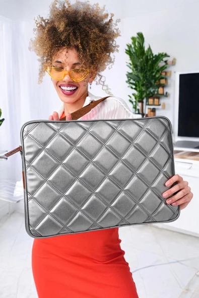 Kapitone 15-16" İnç Gri Notebook Tablet Laptop Kılıfı - 5