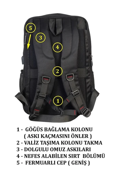 Sportif Su Geçirmez Notebook Laptop Sırt Çantası 14 - 15,6 inç - 6