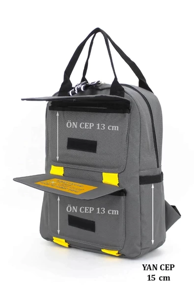 Etiket Desenli Gri Okul Sırt Çantası - 3