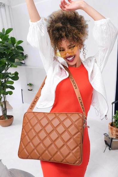 Kapitone 15-16" İnç Taba Notebook Tablet Laptop Kılıfı