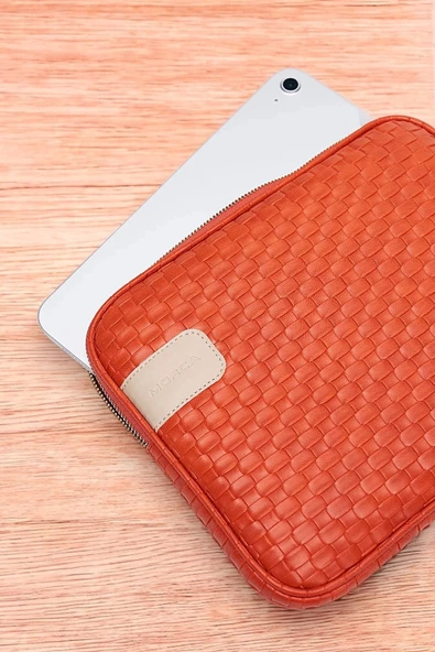 11" İnç iPad Air Pro, Matepad, Galaxy Hasır Turuncu Tablet Kılıf Çantası - 4