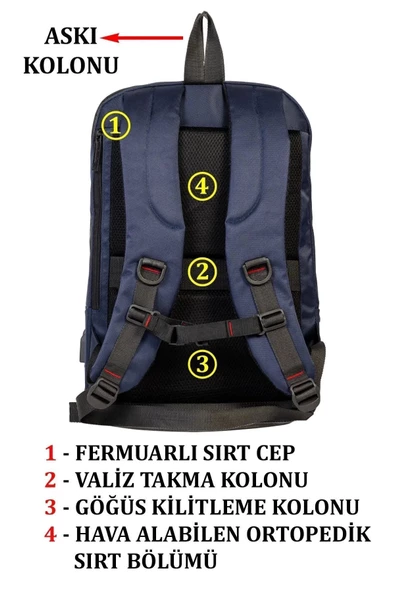 Su Geçirmez 14-15,6 inç Slim Lacivert Notebook Laptop Sırt Çantası - 4