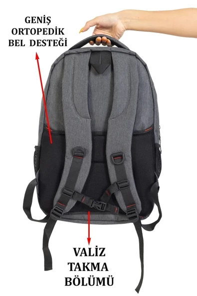Büyük Boy Su Geçirmez 15,6 inç Antrasit Notebook Laptop Sırt Çantası - 6