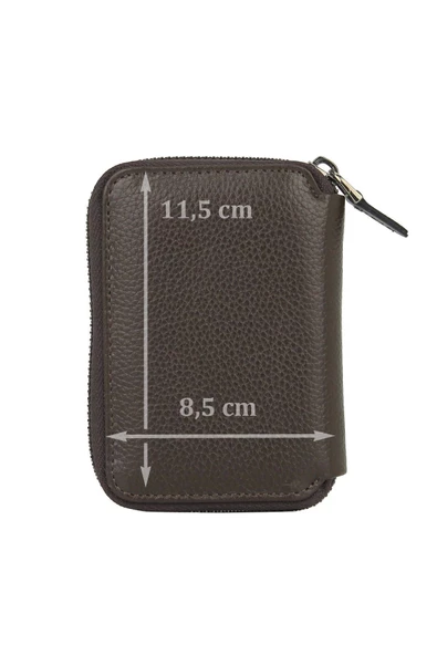 Hakiki Deri Fermuarlı Kahverengi Kartlık Cüzdan - 2