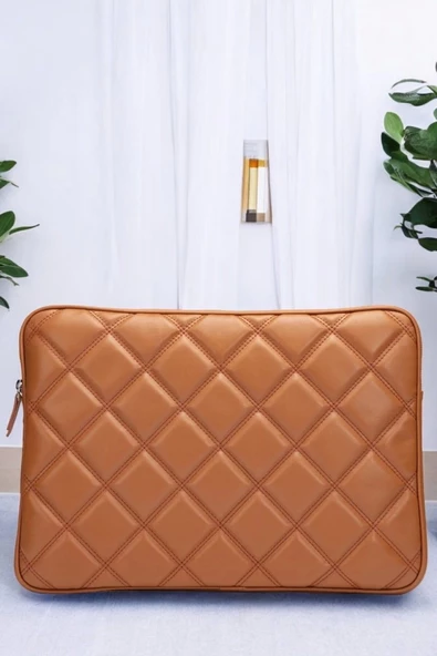 Kapitone 15-16" İnç Taba Notebook Tablet Laptop Kılıfı - 6