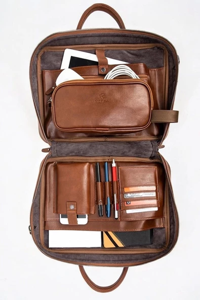 Macbook Fonksiyonel Organizer 13-14" İnç Taba Notebook Laptop Evrak Çantası - 3
