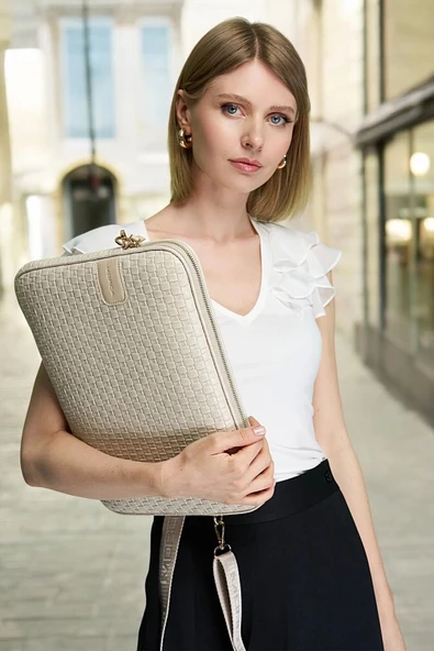 Hasır Lüx Macbook Air Pro 13.3-14" İnç Bej Laptop Kılıfı - 3