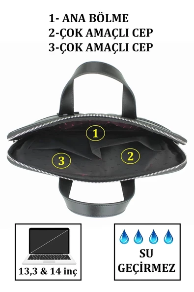 13.3-14" inç Siyah El ve Omuz Laptop Evrak Çantası - 4