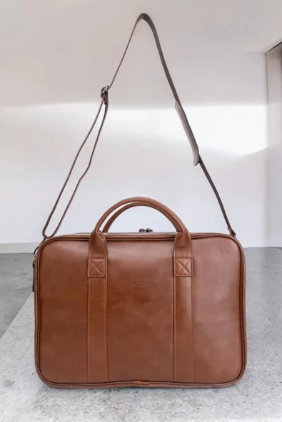 Unisex Lüx Macbook Organizer 15.6-16" İnç Taba Laptop Evrak Çantası - 2