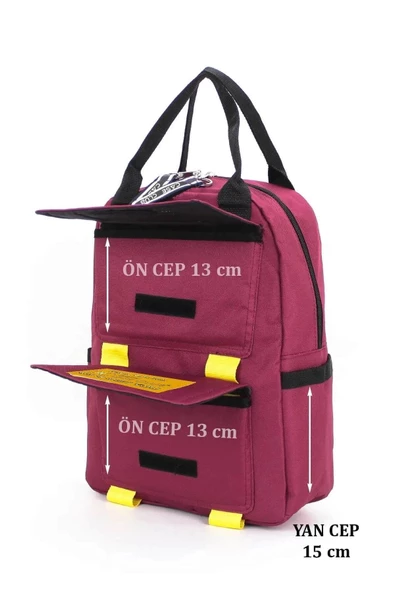 Etiket Desenli Bordo Okul Sırt Çantası - 2