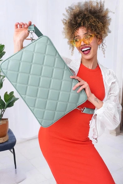 Kapitone 15-16" İnç Su Yeşili Notebook Tablet Laptop Kılıfı - 2