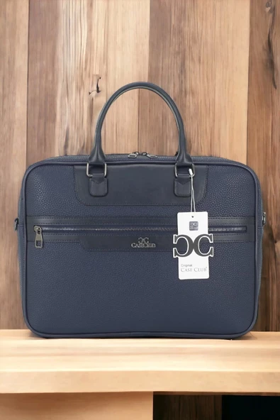 Suni Deri 15,6 inç Lacivert Laptop Evrak Çantası