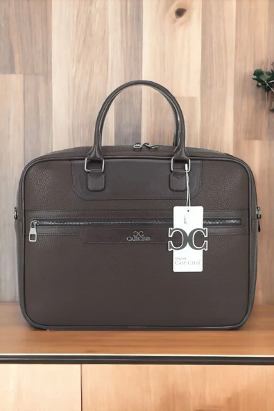 Suni Deri 15,6 inç Kahverengi Laptop Evrak Çantası