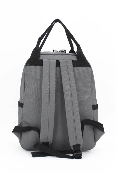 Etiket Desenli Gri Okul Sırt Çantası - 5