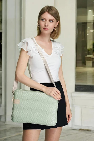 Hasır Lüx Macbook Air Pro 13.3-14" İnç Mint Laptop Kılıfı - 2