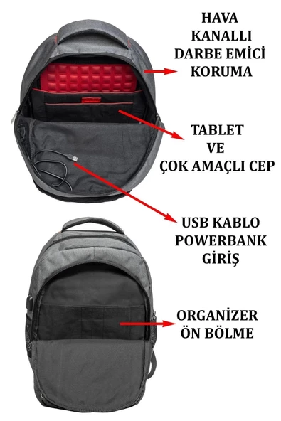 Sportif Darbe Emici Su Geçirmez 13,3-14 inç Lacivert Laptop Sırt Çantası - 5