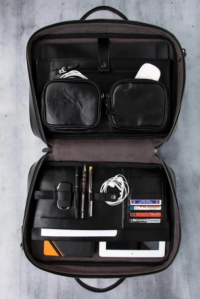 Unisex Lüx Macbook Organizer 15.6-16" İnç Siyah Laptop Evrak Çantası - 4