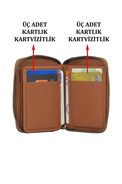 Hakiki Deri Fermuarlı Taba Kartlık Cüzdan - 5