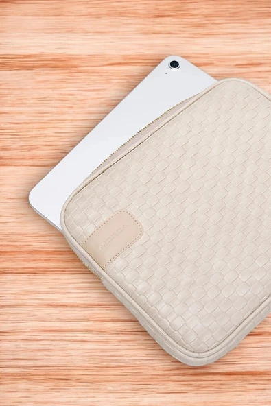 11" İnç iPad Air Pro, Matepad, Galaxy Hasır Bej Tablet Kılıf Çantası - 4