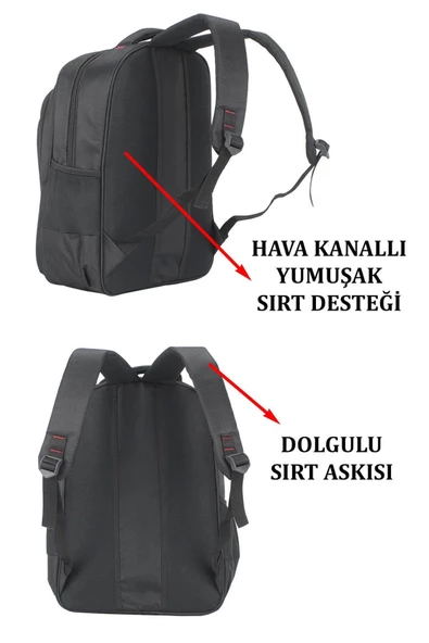 Su Geçirmez Kumaş 17,3 inç Siyah Laptop Sırt Çantası - Resim 2