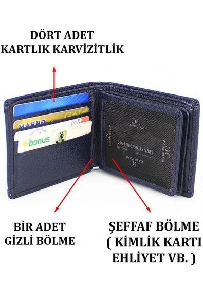 Hakiki Deri Kartlık Bölmeli Lacivert Erkek Cüzdanı - 3