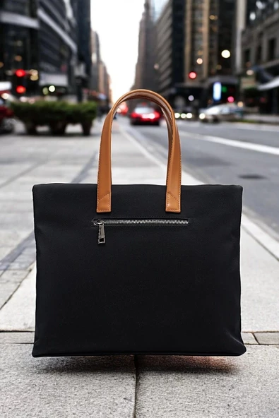 Kadın Casual Su Geçirmez 13-14 İnç Siyah- Taba Evrak Notebook Laptop Çantası - 3