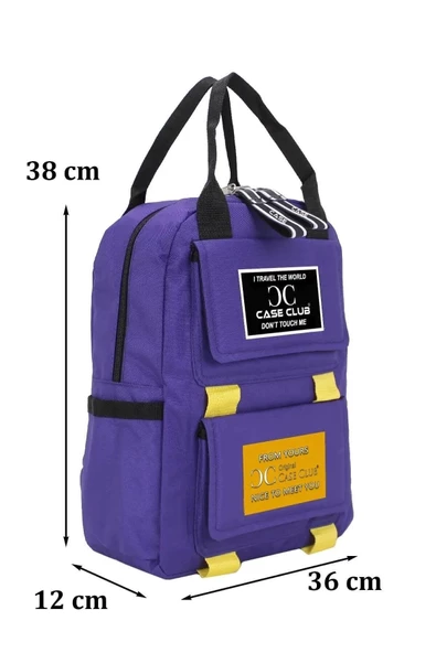 Etiket Desenli Mor Okul Sırt Çantası - 2