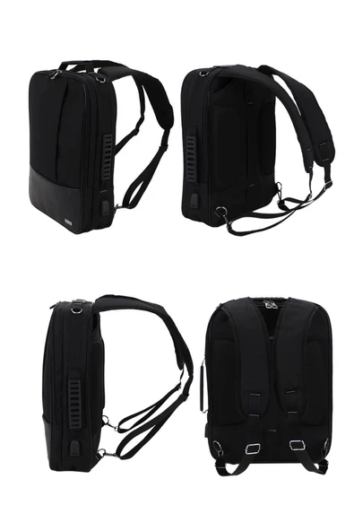 17,3 inç Sportif Keten Kumaş Siyah Laptop Sırt El Ve Omuz Çantası - 2