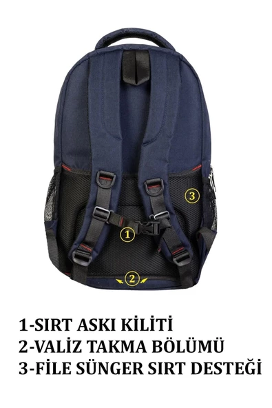 Sportif Darbe Emici Su Geçirmez 13,3-14 inç Lacivert Laptop Sırt Çantası - 7