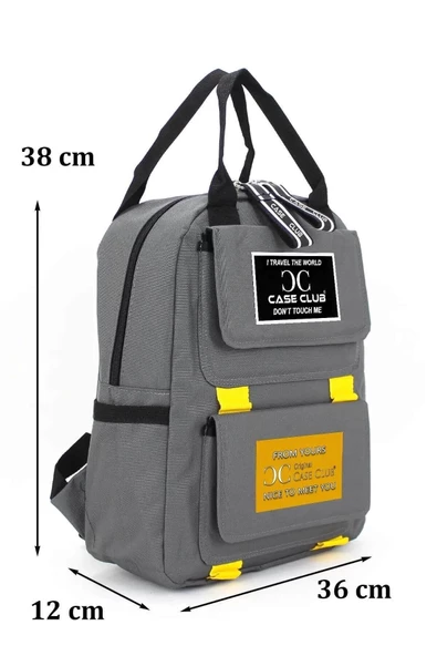 Etiket Desenli Gri Okul Sırt Çantası - 2