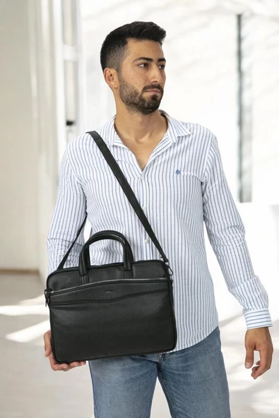 Omuz Askılı 13-14" İnç Siyah Notebook Laptop Evrak Çantası - 3