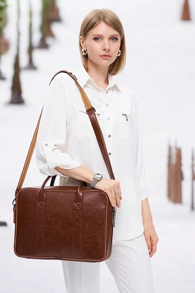 Macbook Fonksiyonel Organizer 13-14" İnç Taba Notebook Laptop Evrak Çantası