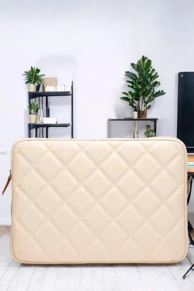 Kapitone 15-16" İnç Bej Notebook Tablet Laptop Kılıfı - 4