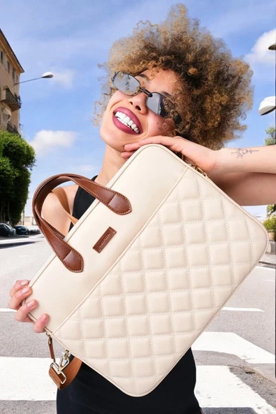 Macbook Air Pro 13.3-14" inç Bej Notebook Laptop Evrak Çantası - 4